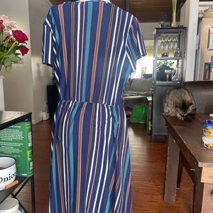Soft jersey candy striped mock wrap dress